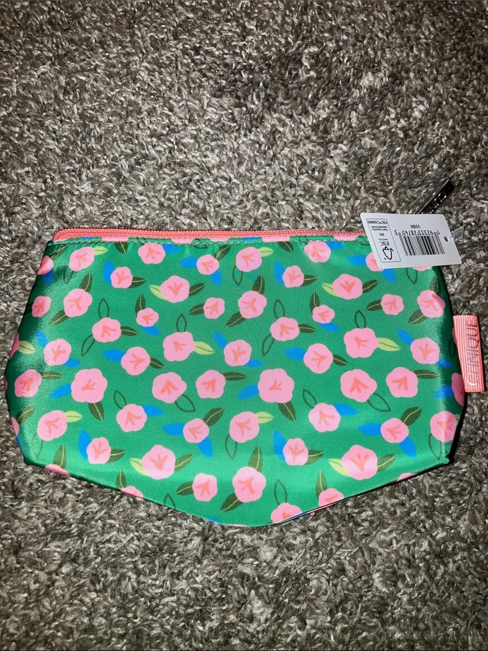 Clinique Green Floral Cosmetic Case with Pink Accents